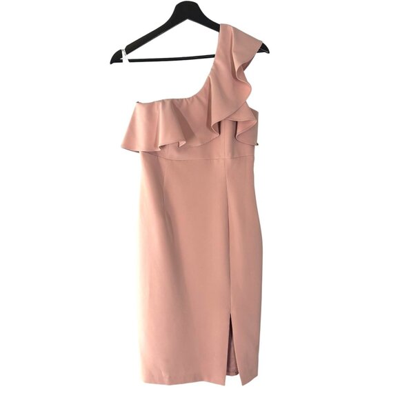 Bardot Dusty Pink Ruffle One Shoulder Knee Length Sheath Dress 6 Small - Picture 1 of 9